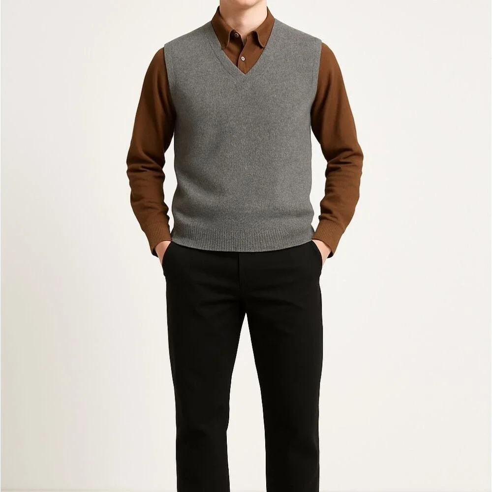 Bernhard Altmann 100% Cashmere Grey Sweater Vest L (Est) Quiet Luxury